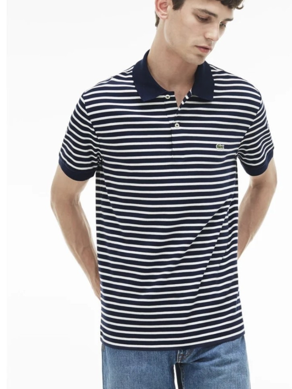 Lacoste Black and White Striped Polo Shirt
